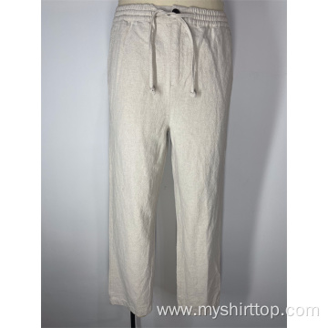 Drawstring Button Cotton And Linen Pants